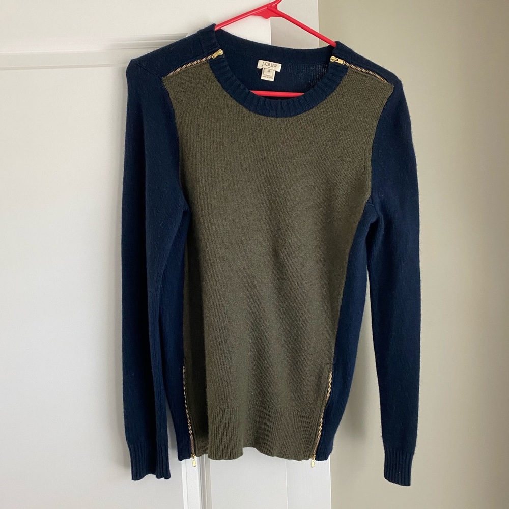 Colorblock Olive Green + Navy J. Crew sweater
